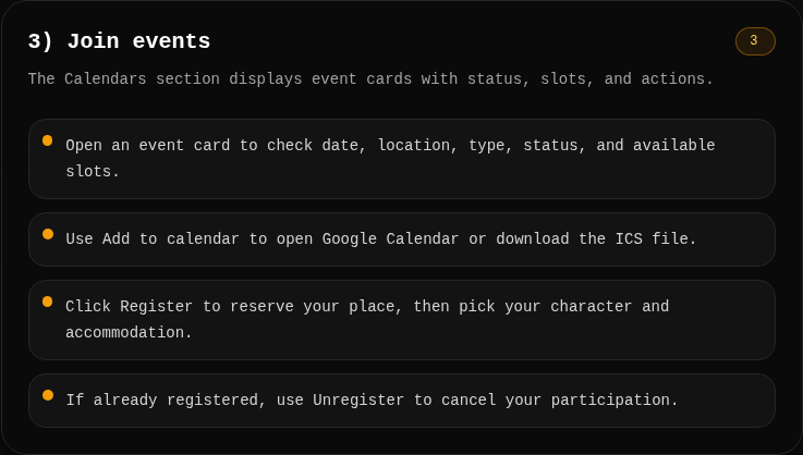 3) Participer aux evenements - capture de section