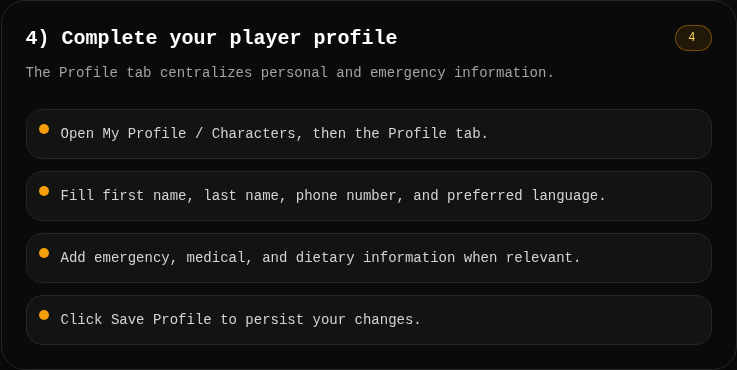 4) Completer son profil joueur - capture de section